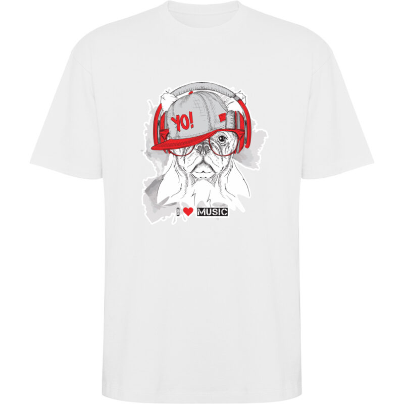 Tricou oversize Catel I Love Music, Alb
