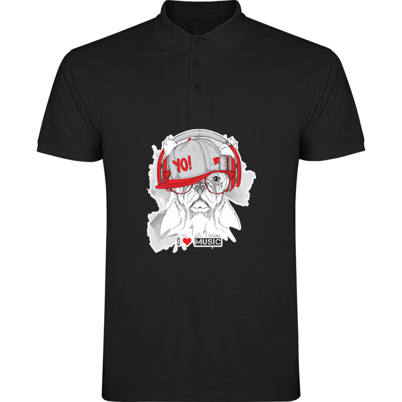 Tricou polo Catel I Love Music, Negru