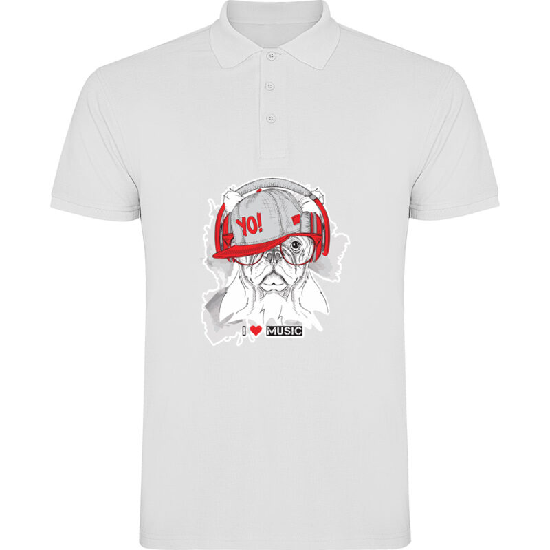 Tricou polo Catel I Love Music, Alb