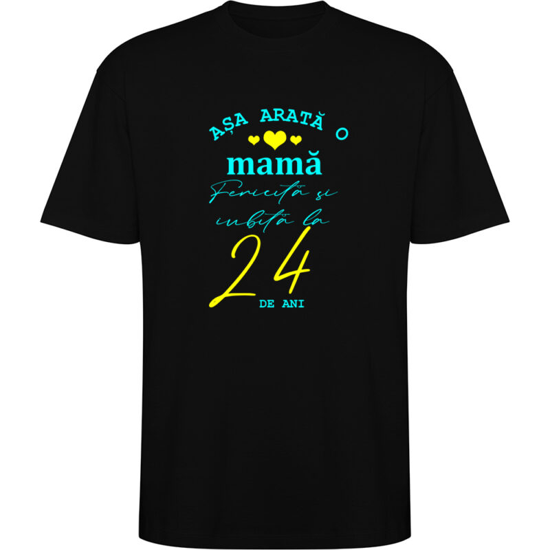 Tricou oversize Mama fericita si iubita, Negru