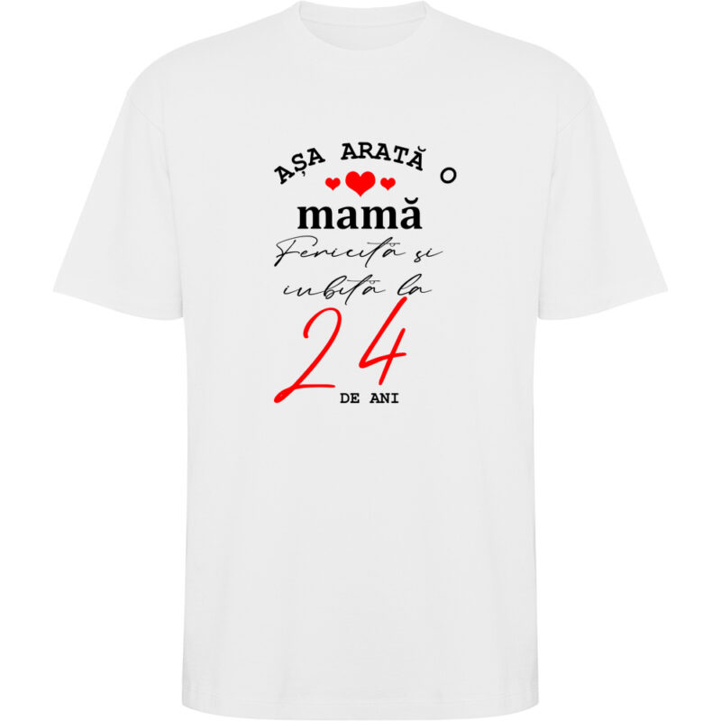 Tricou oversize Mama fericita si iubita, Alb