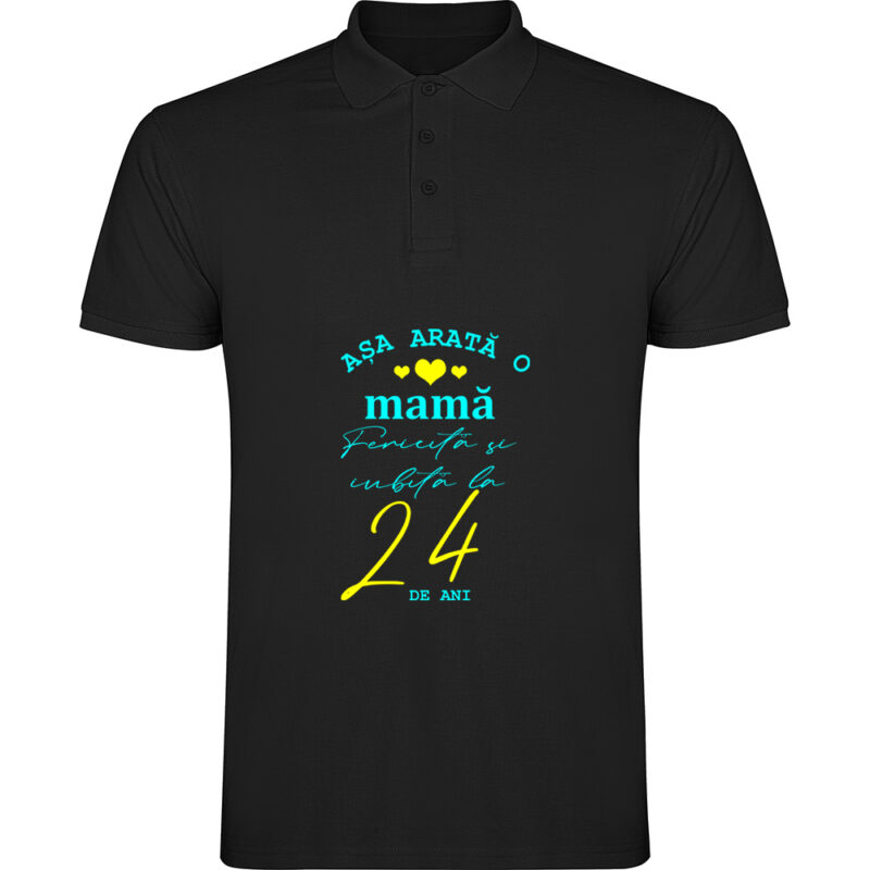 Tricou polo Mama fericita si iubita, Negru