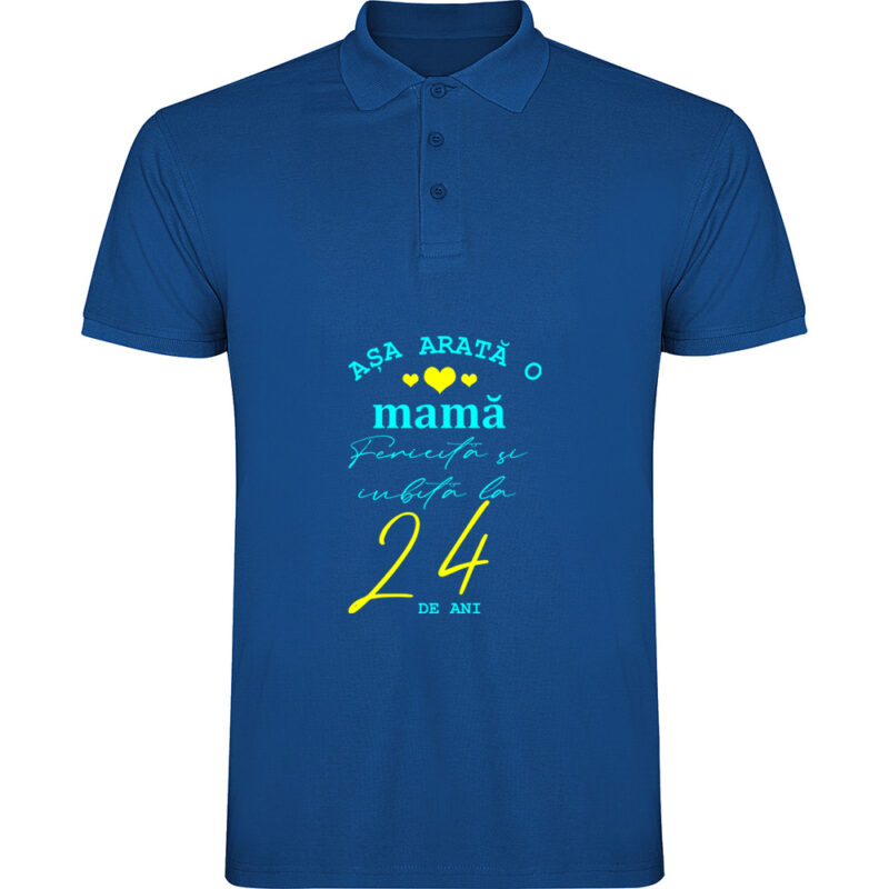 Tricou polo Mama fericita si iubita, Albastru