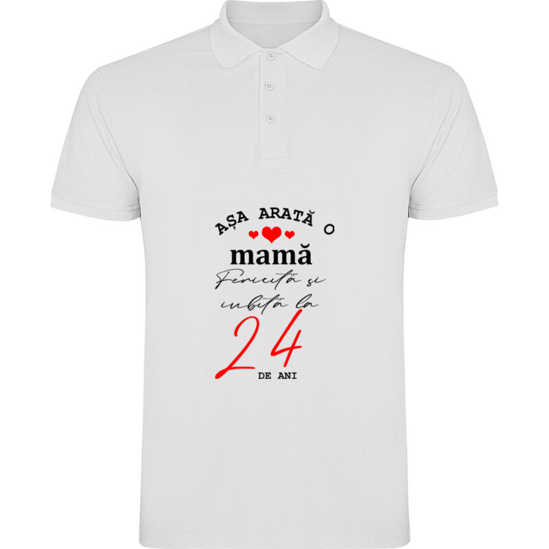 Tricou polo Mama fericita si iubita, Alb
