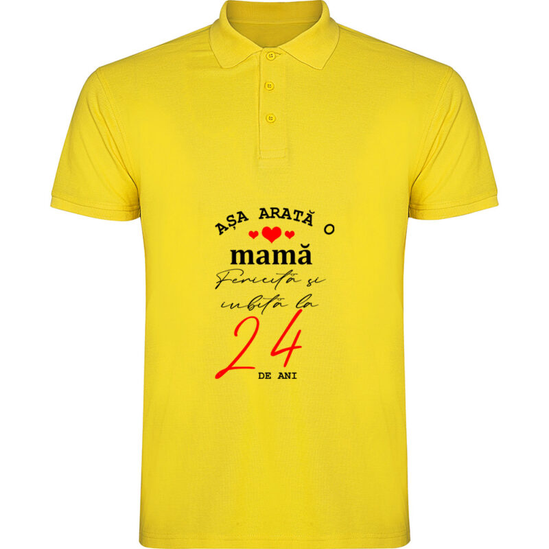 Tricou polo Mama fericita si iubita, Galben