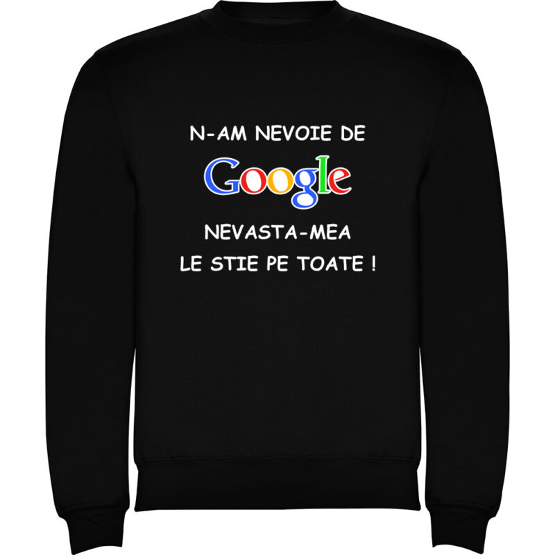 Pulover copii NU AM NEVOIE DE GOOGLE, Negru