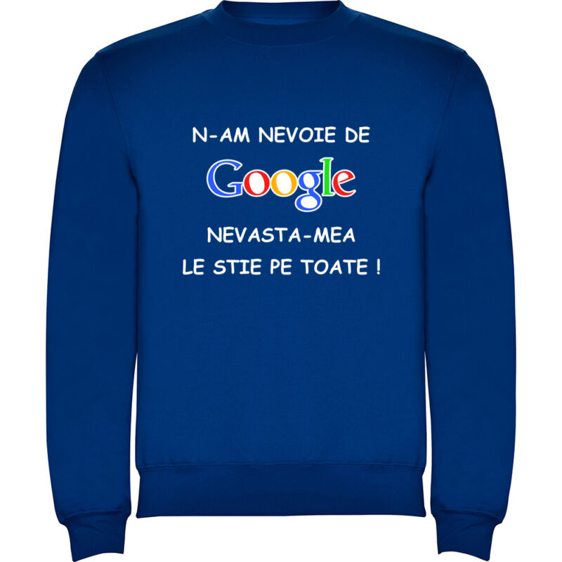Pulover copii NU AM NEVOIE DE GOOGLE, Albastru