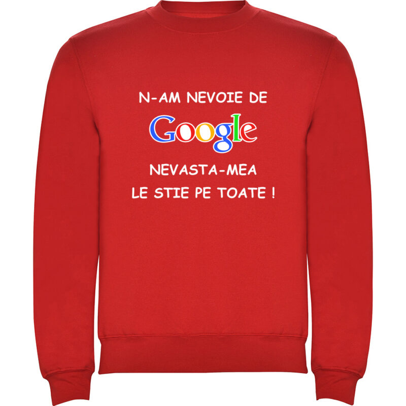 Pulover copii NU AM NEVOIE DE GOOGLE, Roșu
