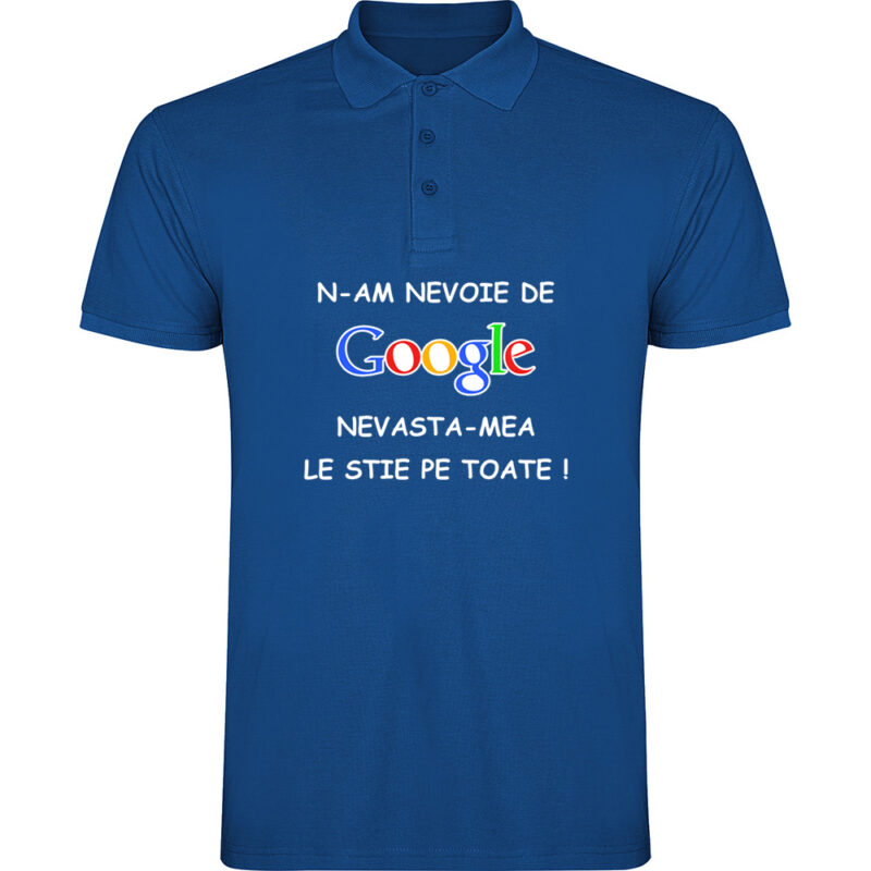 Tricou polo NU AM NEVOIE DE GOOGLE, Albastru