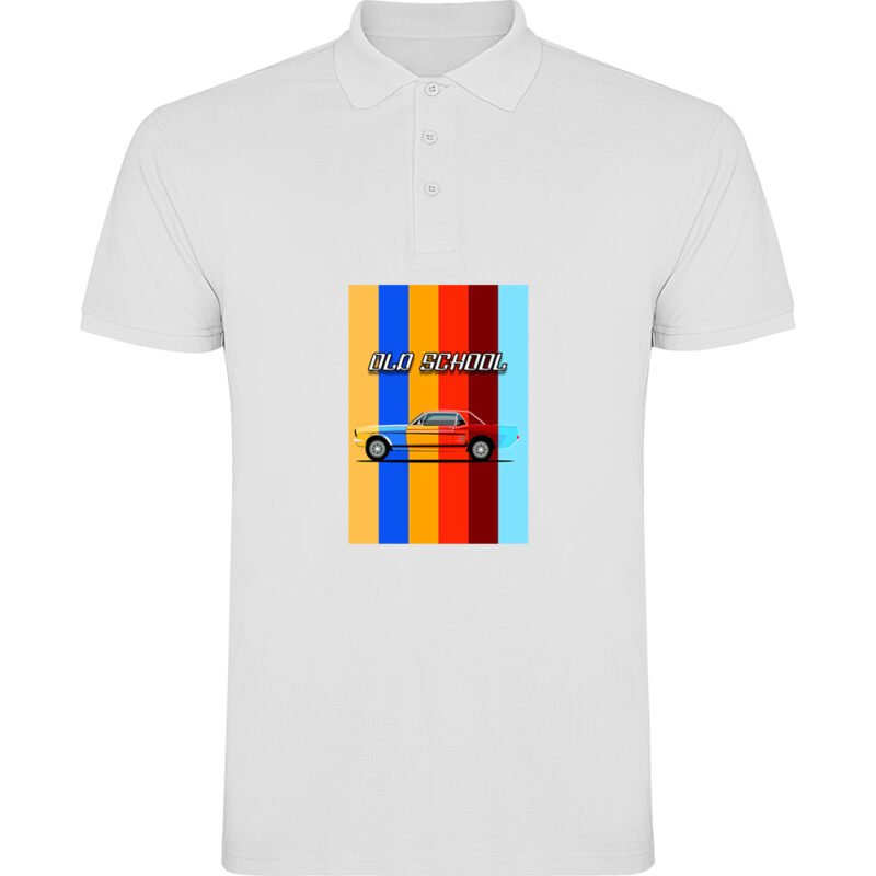 Tricou polo OLD SCHOOL CAR, Alb