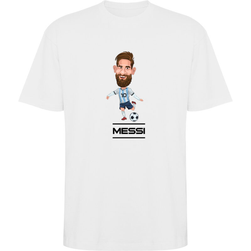 Tricou oversize CARICATURA MESSI, Alb
