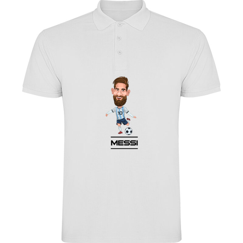 Tricou polo copii CARICATURA MESSI, Alb
