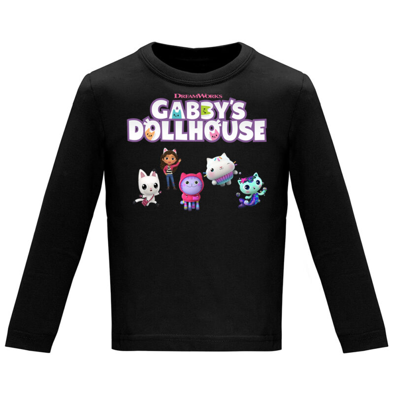 Tricou mânecă lungă copii -CASA DE PAPUSI GABI (MODEL 4), Negru